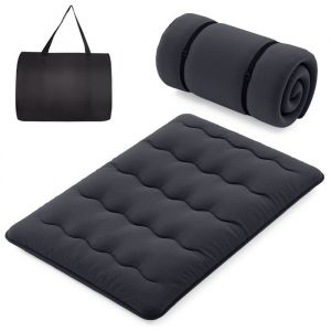 COSTWAY Matelas Futon 140 x 200 CM, Surmatelas Amovible Lavable, Matelas de Sol Portable avec Sac de Transport pour Camping, Noir