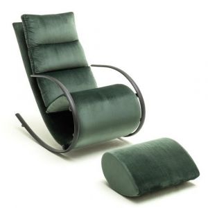 Image de Inside75 Fauteuil relax YANIS tissu velours vert pouf indépendant piètement métal noir - vert