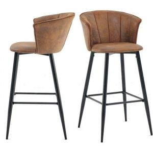 Meubles Cosy Lot De 2 Chaises De Bar, Tabourets Avec Si&egrave;ge En Tissu En Daim Marron, Pieds En M&eacute;tal Noir - Style Vintage