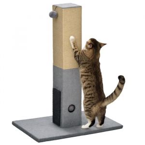 Pawhut Poteau à gratter pour chat - 79 cm - balle suspendue et balle avec clochette - 2 brosses de toilettage - beige gris