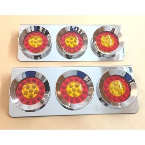 24V Acier Inoxydable Étui 3 Rond LED Arrière Feux Lampes Remorque Camion Châssis Gauche+Droit
