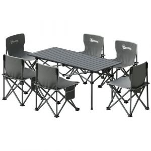 Image de Outsunny Ensemble table et chaise camping - table pliante camping avec 6 chaises rangements sacs de transport gris