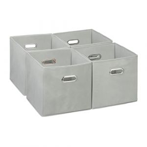Relaxdays Lot de 4 boîtes de Rangement, caisses Pliables, HxLxP : 30x30x30 cm, poignées, panières pour étagère, Gris