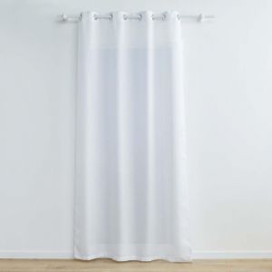 Douceur d'intérieur, Rideau à Oeillets (140 x 260 cm) Zeline Blanc, Polyester Uni et Fils Métallisés
