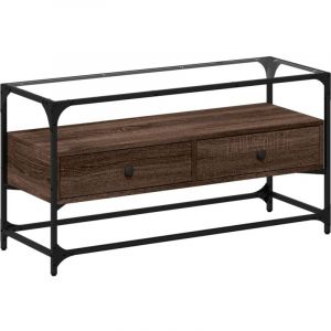 VidaXL Meuble TV avec dessus en verre ch&ecirc;ne marron bois d'ing&eacute;nierie, support TV, armoire m&eacute;dia, armoire hifi, unit&eacute; TV, meuble multim&eacute;dia