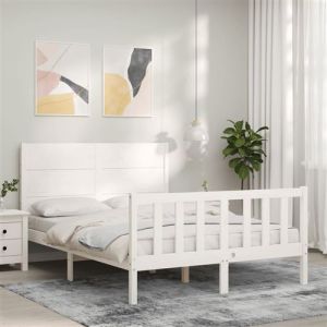 VidaXL Cadre de lit avec t&ecirc;te de lit blanc 140x200 cm bois massif, lit, mobilier de chambre &agrave; coucher, lit en bois, lit double, cadre de lit en bois 3192752