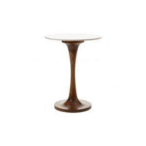 Image de Ixia Table d'appoint ronde marbre blanc et bois marron ARLEKINE