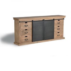 Buffet à 6 tiroirs et 2 portes en manguier et métal