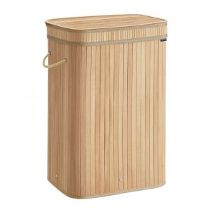 Songmics Panier à Linge Sale avec Couvercle, Corbeille Linge Sale en Bambou, Sac Intérieur Amovible et Lavable en Machine, Poignées, Volume 72 l, Buanderie,