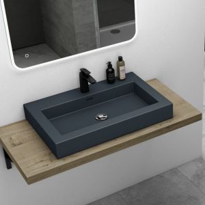 Mai & Mai Vasque à Poser Lavabo Suspendu Gris Noir Mat 73cm Lave Mains Rectangulaire avec Trop-Plein Col818 73x48x10cm