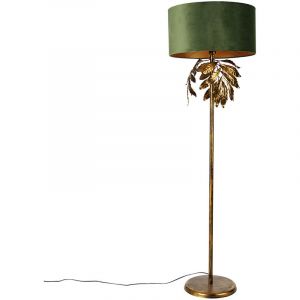 Qazqa Lampadaire vintage or antique avec abat-jour vert - Tilleul