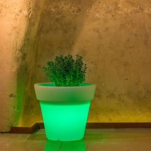 Pot de fleurs lumineux rond jardinière en résine diamètre 80 cm mod. Gemma Led vert