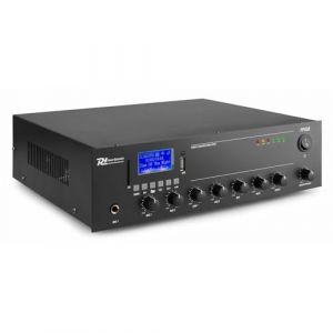 Power Dynamics PPA50 - Amplificateur Mixeur 100V, 50 W, Idéal pour Les salles d'attente, Les Bureaux ou Les Restaurants, Bluetooth, télécommande sans Fil, Port USB et SD