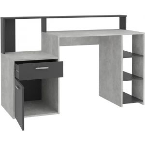 FMD Möbel Bureau avec réhausse et rangements bolton - Mélamine gris béton/antracite - L138,5 x H91,6 x P53,5 cm