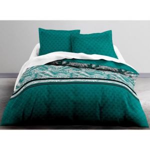Today Parure de couette Microfibre 100% Polyester CRAZY PALMS SPRING 220x240 cm - 1 housse de couette et 2 taies d'oreiller