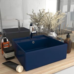 VidaXL Lavabo carré à trop-plein Bleu foncé mat 41x41 cm Céramique