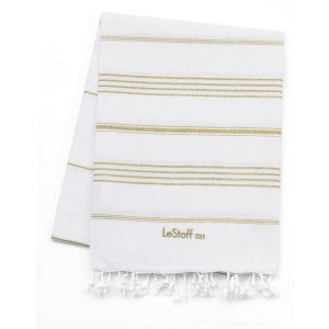 LeStoff Serviette fouta écoresponsable en Coton Bio Labellisée GOTS. Légère et Ultra absorbante. Expédition sous 24-48h. White - Gold 95 x 180 cm 123