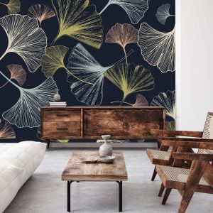 Papier peint panoramique Gingko Blue, 5 lés