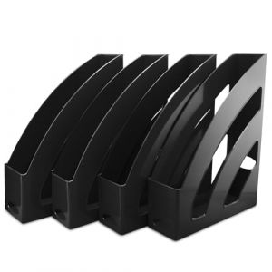 Waytex Lot de 4 Portes Revues A4 Organiseur Vertical de Bureau matière Plastique rigide - Noir