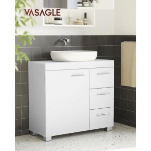 BBK503W10 Meuble de salle de bain avec 3 grands tiroirs, meuble de salle de bain, 2 compartiments derrière la porte, meuble de salle de bain avec