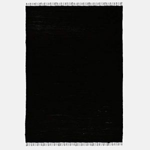 Theko | Dhurry Tapis en 100% Coton &agrave; Tissage Plat Happy Cotton | tiss&eacute; &agrave; la Main | Couleur : Noir | 40 x 60 cm