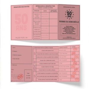Permis carton anniversaire 50aine 14.5x20.5cm rose - sud trading cd7743+50