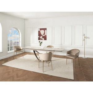 Lot de 6 chaises avec accoudoirs en velours et m&eacute;tal dor&eacute; - Beige - ORDIDA