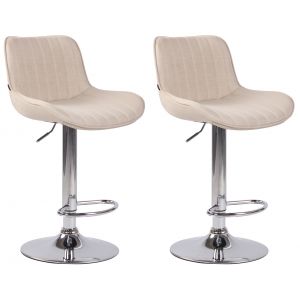 CLP Lot de 2 Tabourets de bar Lentini en Tissu Piètement en Métal Hauteur réglable Pivotant, Crème-Chrome