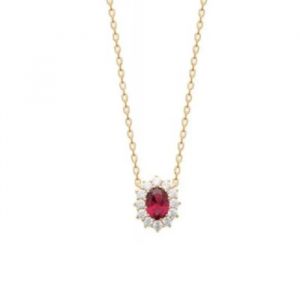 Collier - Bijouxia - Pendentif Marquise - Cristal Rouge Rubis - Plaqu&eacute; Or 18 Carats - 45 Cm