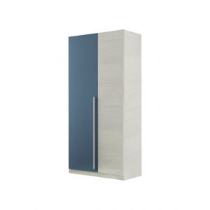 Image de Alter Armoire à deux portes et trois étagères, avec tringle à vêtements, effet bois blanc et bleu clair, 90 x 200 x 52 cm.