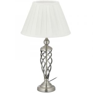 Relaxdays Lampe de table antique, abat-jour, socle en métal décoratif, E27, lampe de chevet, HD 58 x 32 cm, argent/blanc