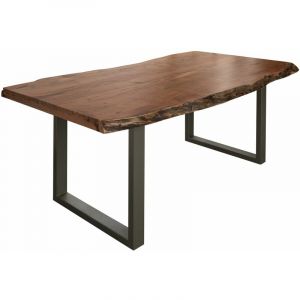 Table à manger - Bois massif d'acacia - 180x90 cm - Bois naturel-Gris - Pieds en U - FREEFORM 5