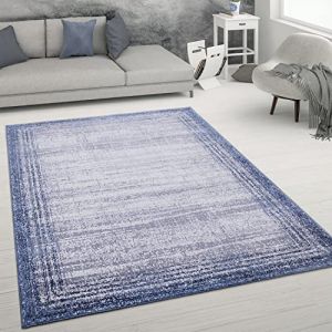 Paco Home - Tapis De Salon Poils Ras Effet Usé Abstrait Tapis Vintage Style Moderne 160x220 cm, Bleu