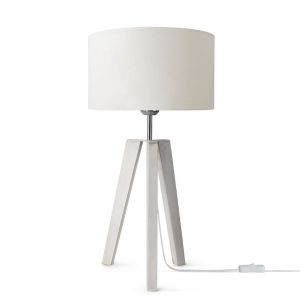 Paco Home - Lampe à poser Trépied Lampe De Chevet Lampadaire E27 Abat-Jour Tissu Uni Blanc (Ø28cm), Lampe de table - Blanc