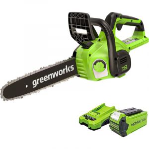 Greenworks G40CS30IIK2 Tronçonneuse à Batterie, Longueur du Guide-Chaîne de 12 Pouces (30cm), Vitesse de la Chaîne de 4,2 m/s, Poids de 2.6kg,Batterie 40V 2Ah et Chargeur, Garantie 3 Ans