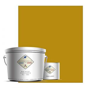 BAR-RESINE : Peinture/r&eacute;sine &eacute;poxy bi-composants, en phase aqueuse pour carrelages, faiences, stratifi&eacute;s, PVC, etc&hellip; - 3 kg MAT - 30m&sup2; - Jaune - Caravanes