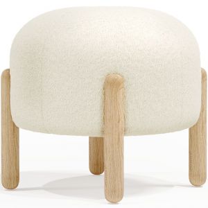 Privatefloor Tabouret Bas Rembourr&eacute; en Boucl&eacute; - Curve Blanc