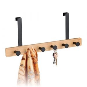Relaxdays Portemanteau d&eacute;coratif et Pratique, pour Porte, pat&egrave;re 6 Crochets, &agrave; Suspendre, Bambou et m&eacute;tal, Nature & Noir