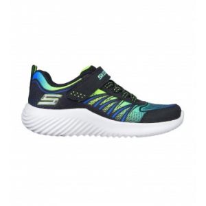 Skechers 403737l Bblm, Basket Garçon, Noir/Vert Citron avec Bordure Bleue, 30 EU