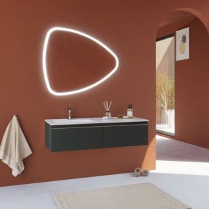 Kiamami Valentina MEUBLE DE SALLE DE BAINS GRIS FONC&Eacute; DE 120 CM, LAVABO ASYM&Eacute;TRIQUE ET MIROIR SUSPENDU | SEATTLE