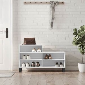 VidaXL Armoire à Chaussures, Étagère à Chaussures avec Pieds, Placard à Chaussures avec 5 Compartiments, Industriel, Blanc Brillant Bois ingénierie