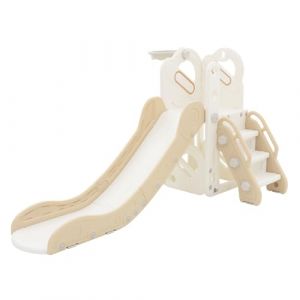 Joyz - Ensemble de Jeux Enfants 3 en 1, Blanc-Beige, en Plastique, Tour d'Escalade avec Toboggan et Panier de Basket-Ball, Ballon et Pompe Inclus, à