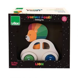 Vilac Voiture pouet Lion - Andy Westface - Jouet Premier Age - 1 Voiture en Bois avec klaxon intégré - Jeux d'Eveil pour Enfant en Bois - Jouet pour Enfant Dès 18 Mois - 7426Y