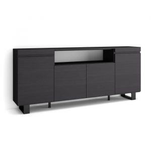 Buffet salon et cuisine, Meuble de Rangement, Commode, 200x87x35cm, 4 Portes, Design industriel, Style moderne, Noir - Skraut Home