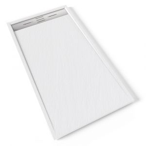 Image de HIEMAL INOX Receveur de douche 80 x 150 cm r&eacute;sine Blanc aspect ardoise + bonde inox incluse - Salle de bain