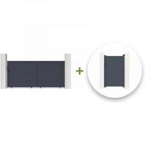 Casanoov - Pack portail coulissant eiger 350x160cm + Portillon eiger 100x160cm Gris