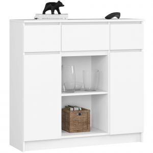 Akord - Commode 2 Portes 3 Tiroirs 1 Petite Porte Blanc 101X35X98
