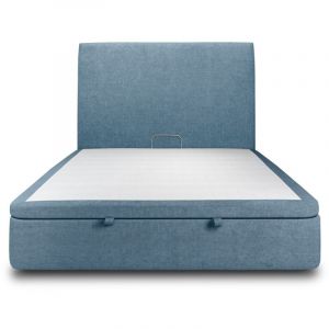 Lit coffre 140x190cm avec tête de lit tapissier Tissu Bleu - Hauteur totale : 39cm
