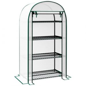 Outsunny Serre de jardin serre de balcon 4 étagères métal porte zippée enroulable 80 x 49 x 160 cm PE blanc