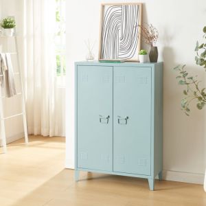 [en.casa] - Casier de bureau métallique Oripää à 2 portes 110 x 75 x 33 cm bleu gris